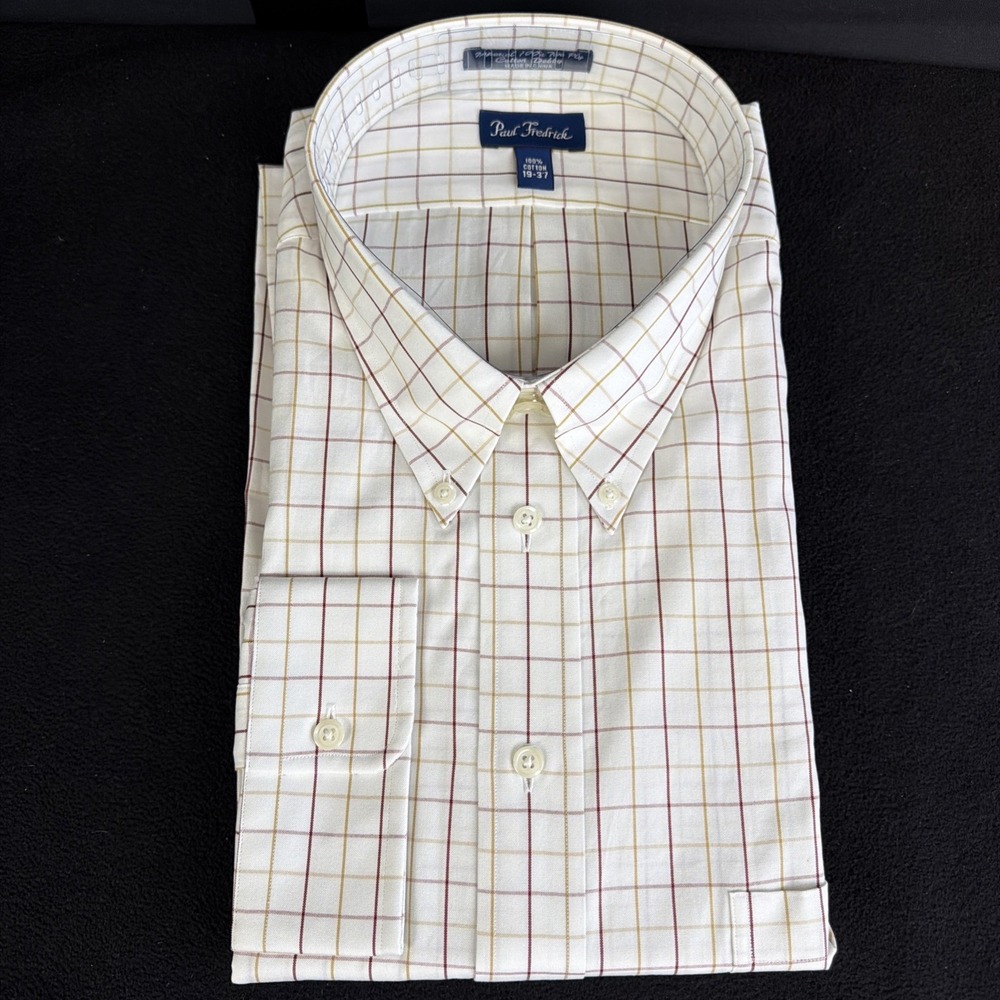 Paul Frederick Dress Shirt Mens 19/37 Imperial 100's Two Ply Cotton Dobby Rust